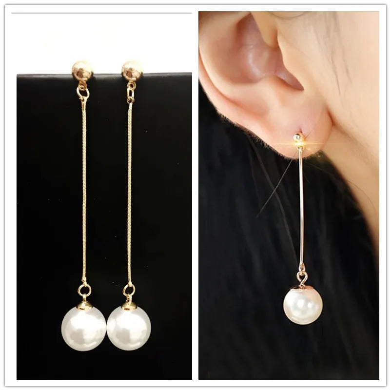 Long Tassel Simulated Pearl Drop Earrings